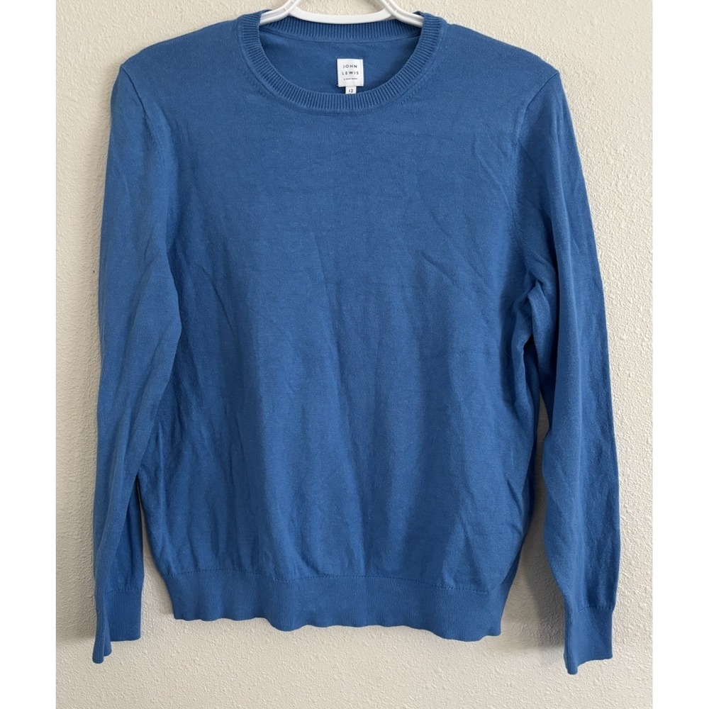 John Lewis & Partners Women's Blue Crew Neck Cotton Blend Sweater UK 12 US 8
